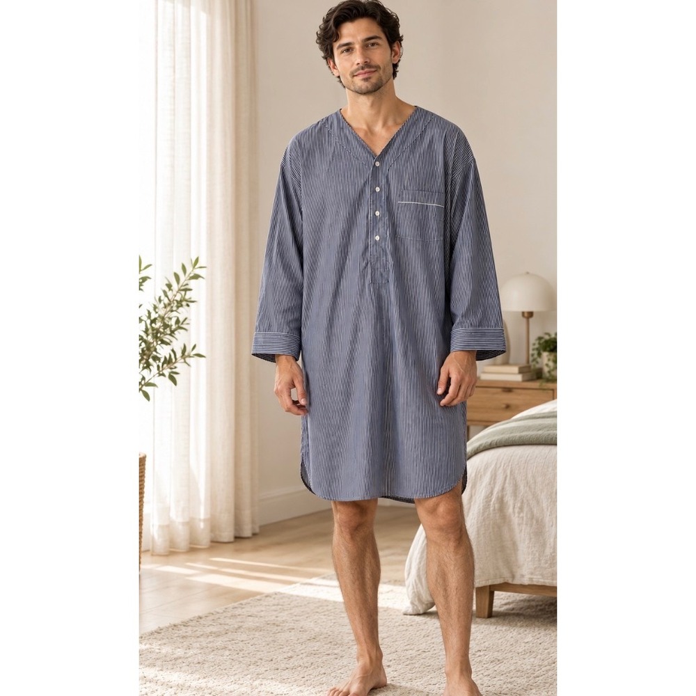 Brooks Brothers Mens XXL Blue White Striped Cotton Night Shirt Sleepwear Pajamas